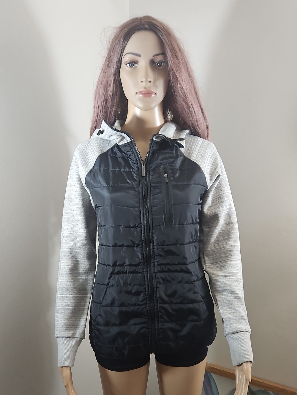 Freedom Trail Black & Heather Gray Quilted Hooded Jacket Slim Fit